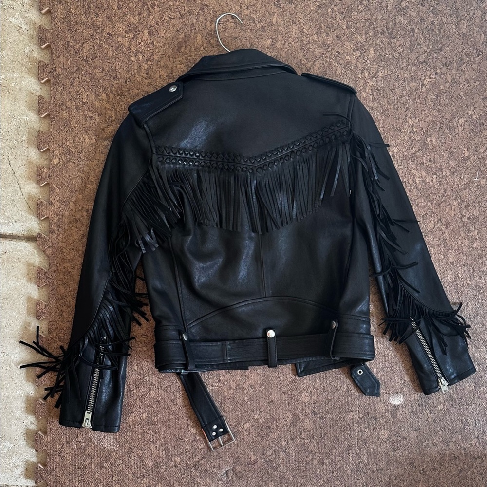IRO Black Leather Fringe Motorcycle Jacket